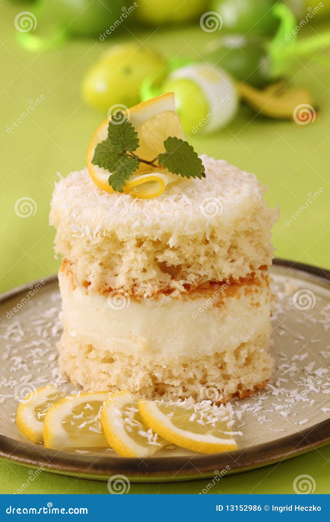 Coconut and Lemon Cake with Easter Eggs Stock Photo Image of plate