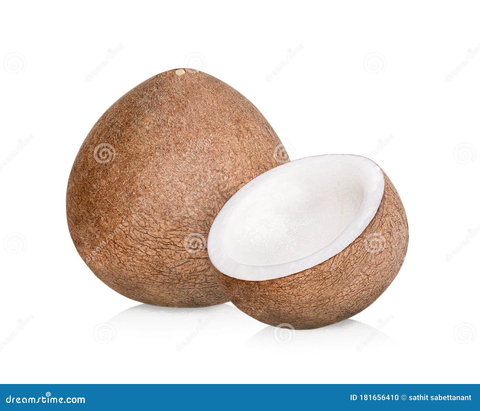 The Coconut Meat is Peeled and Ready To Be Cooked. Isolated on White