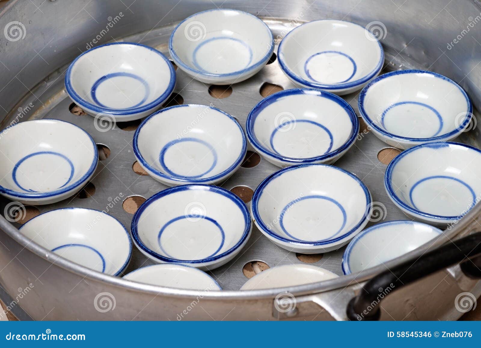 Coconut Milk Custard in Small Porcelain Cup (Thai Dessert) Stock Photo