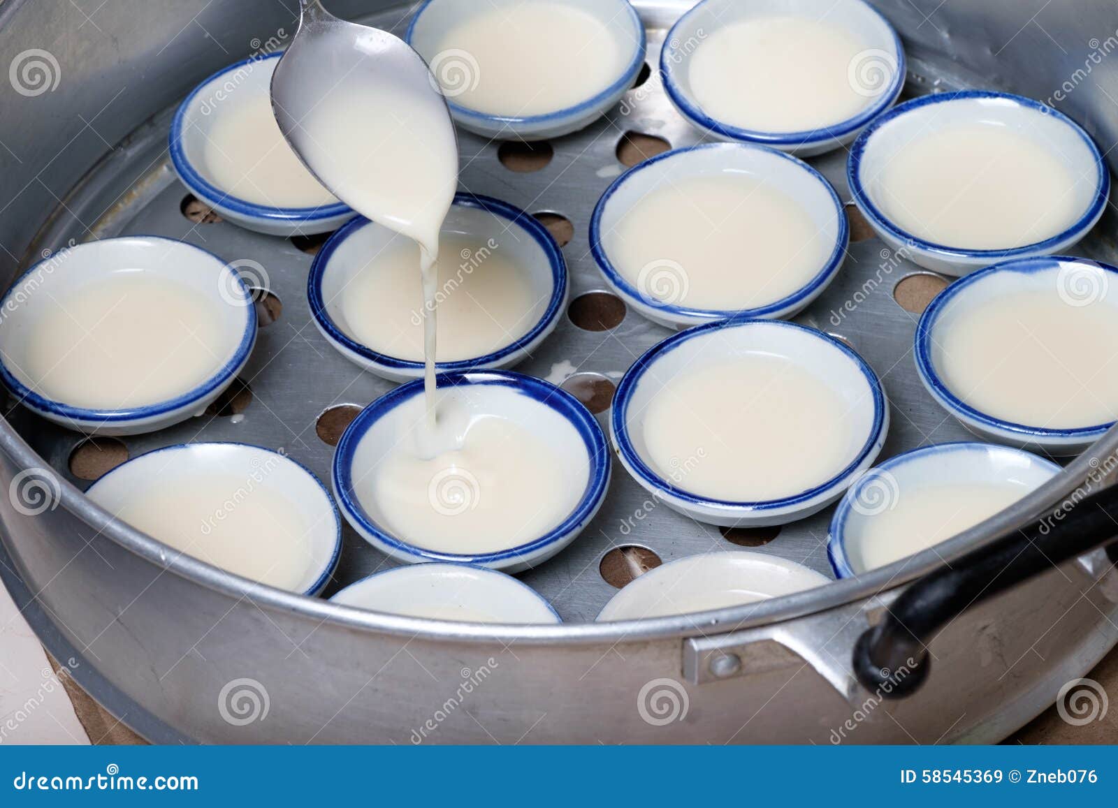 Coconut Milk Custard in Small Porcelain Cup (Thai Dessert) Stock Image