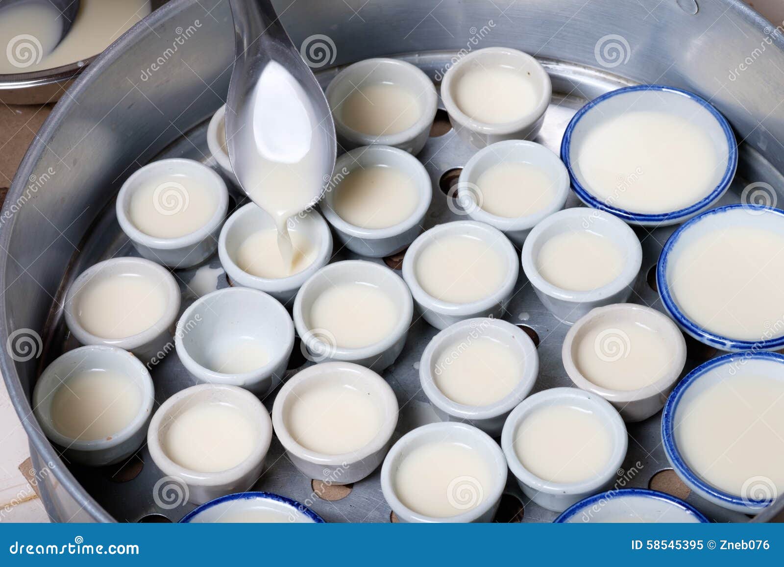 Coconut Milk Custard in Small Porcelain Cup (Thai Dessert) Stock Image