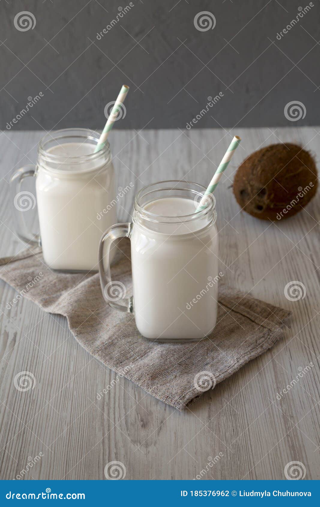 Coconut Milk in Glass Jars, Side View Stock Photo Image of breakfast