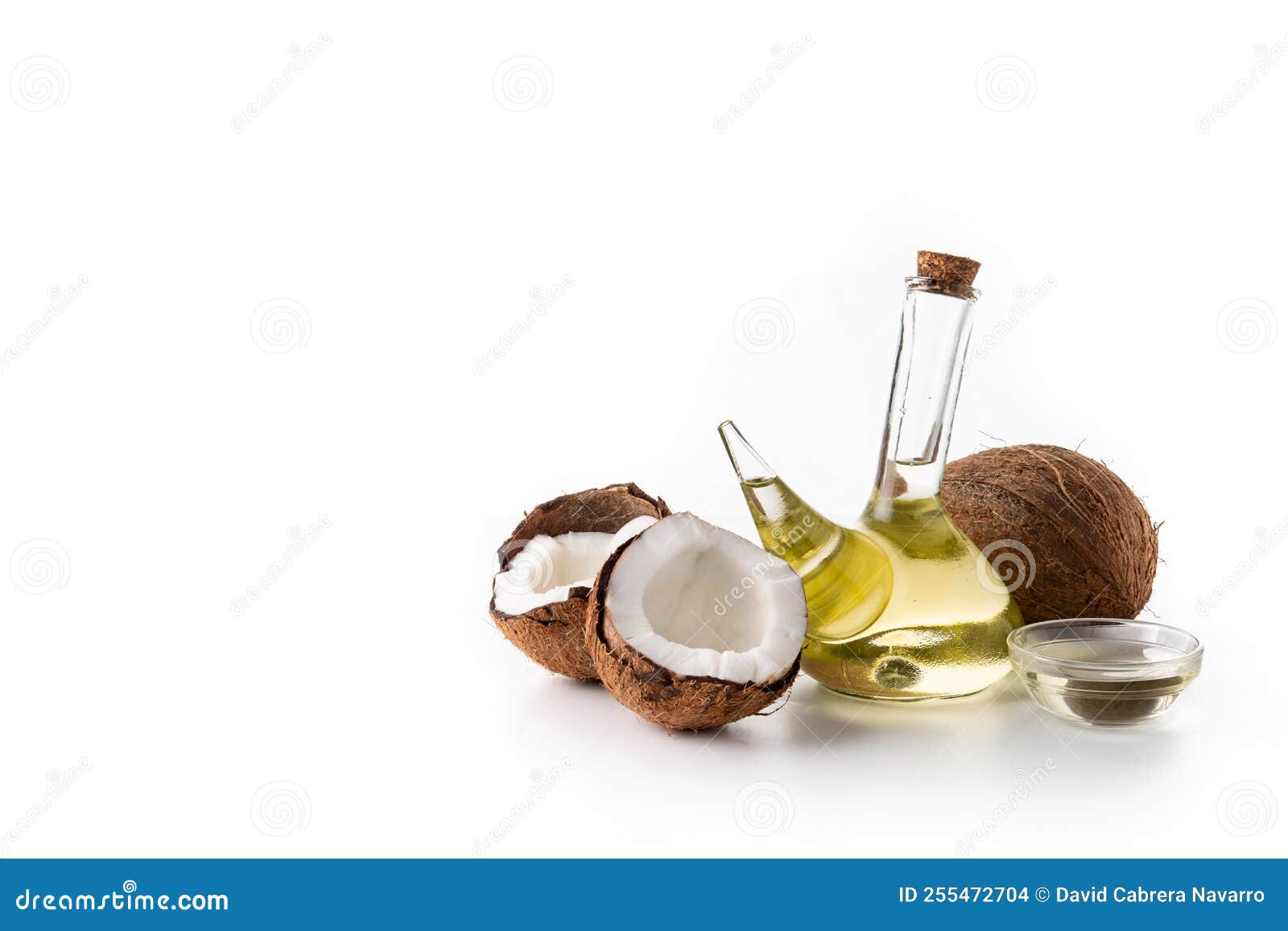 Coconut Oil and Bottle Oil Isolated on White Background. Copy Space