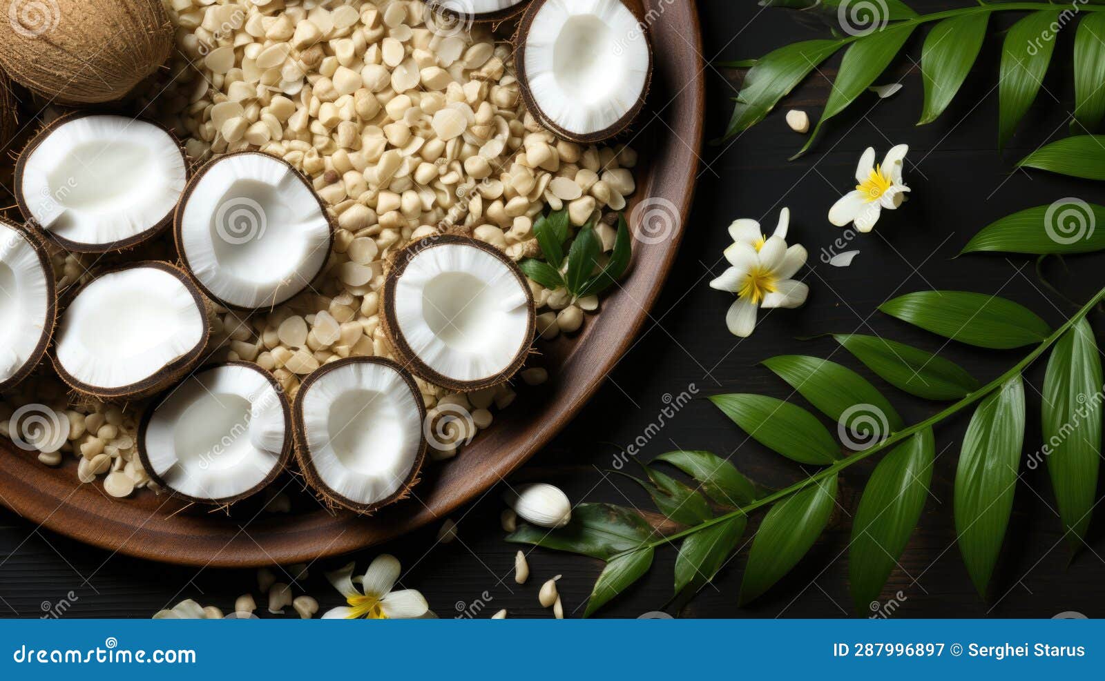 Coconut Oil and Coconut Flakes in a Bowl, AI Stock Illustration