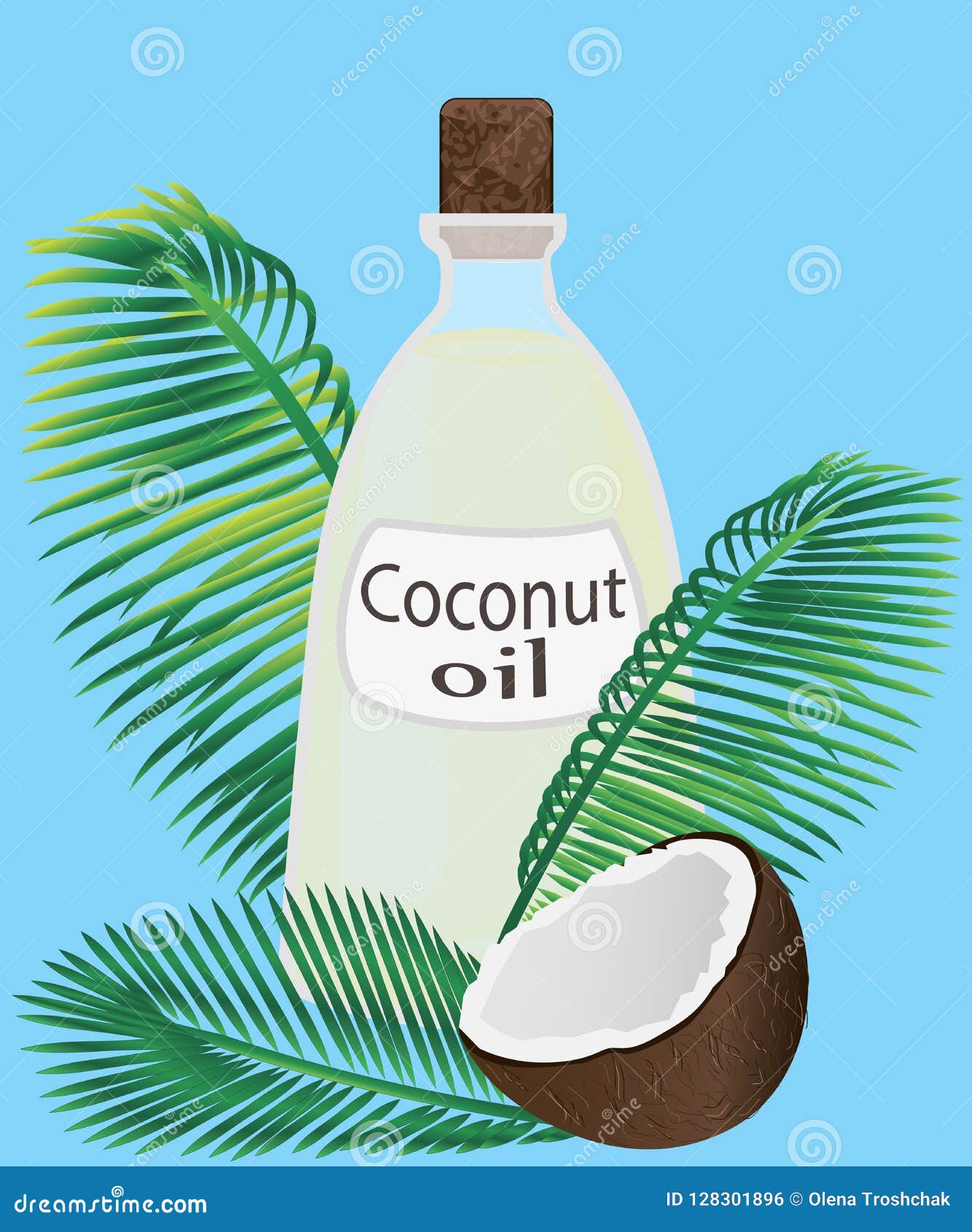 Coconut Oil in a Jar and Coconuts Vector Illustration Stock Vector ...