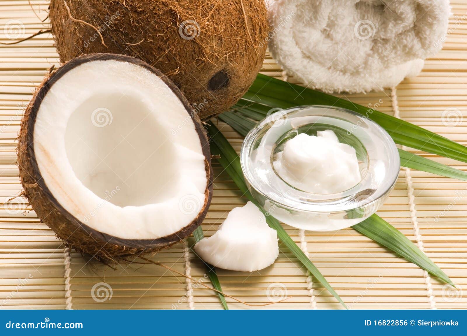 Coconut, Oil and Palm Leaf. Exotic Scene Stock Photo Image of care