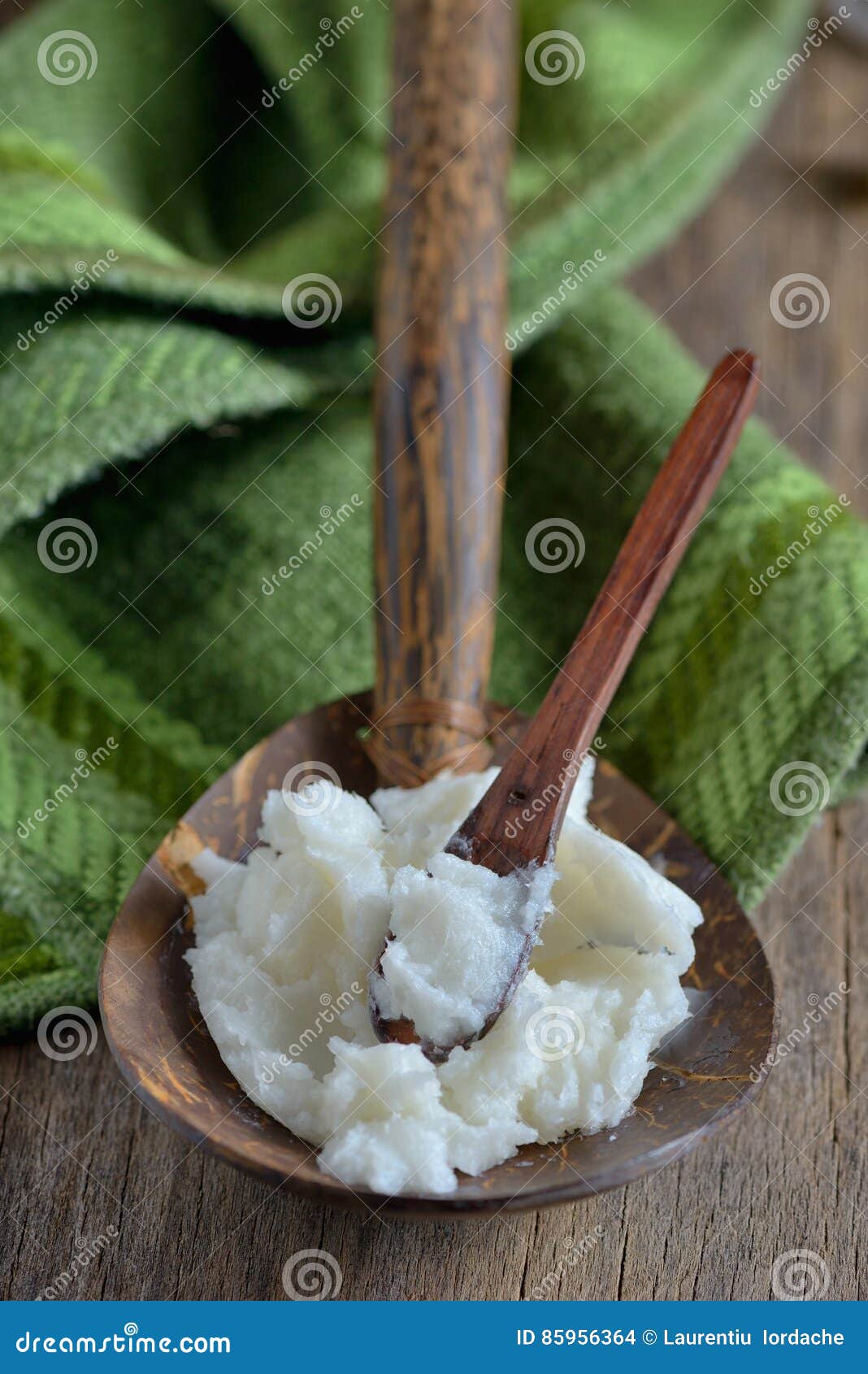 Coconut oil on the spoon stock photo. Image of shell 85956364