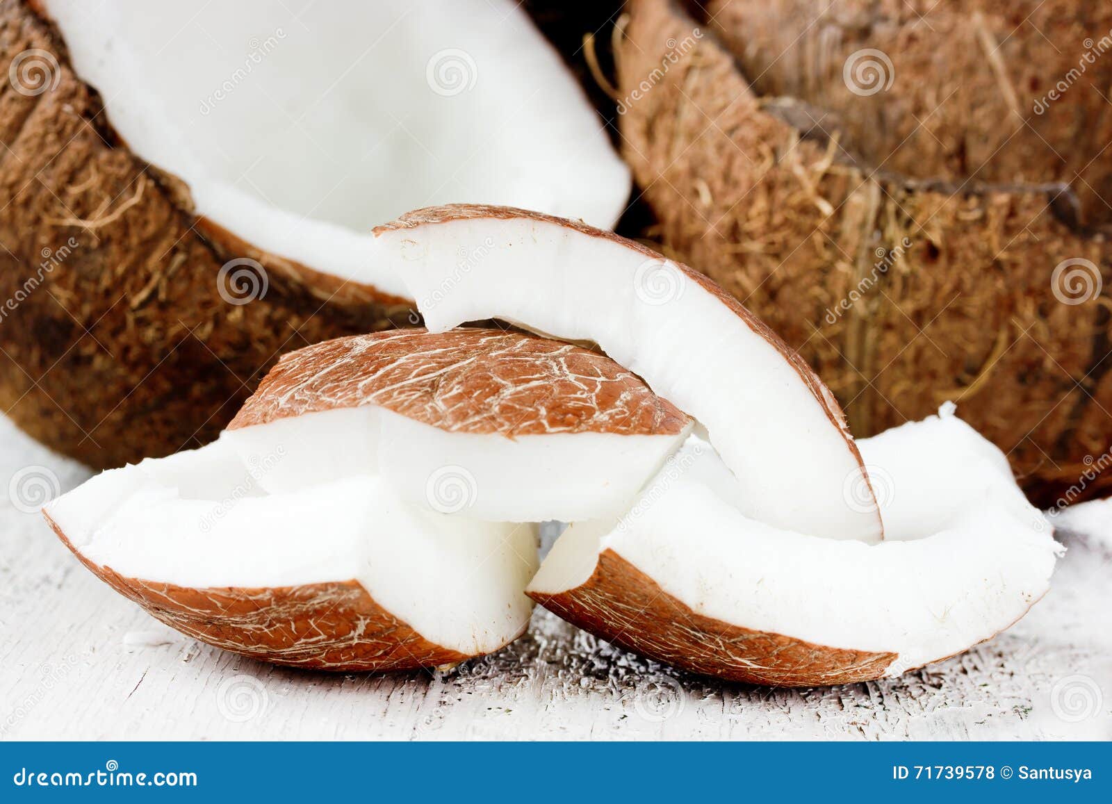 Coconut pieces stock photo. Image of board, exotic, coco 71739578