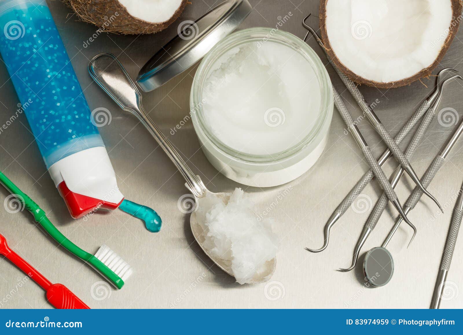 Coconut pulling vs dentist stock image. Image of toothbrush 83974959