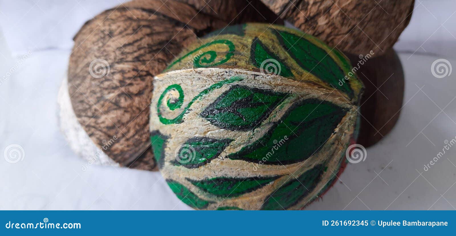 Coconut Shell Art in Hand Painting Stock Image Image of coconut, pain