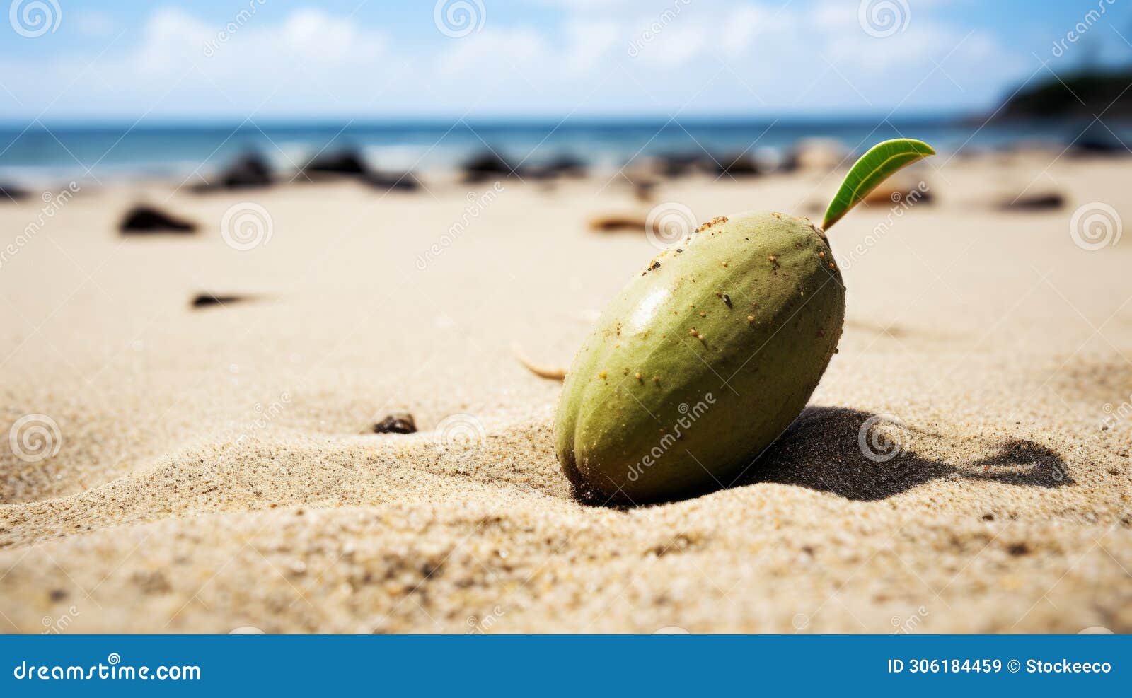 green plant growing out of orange beach sand ball