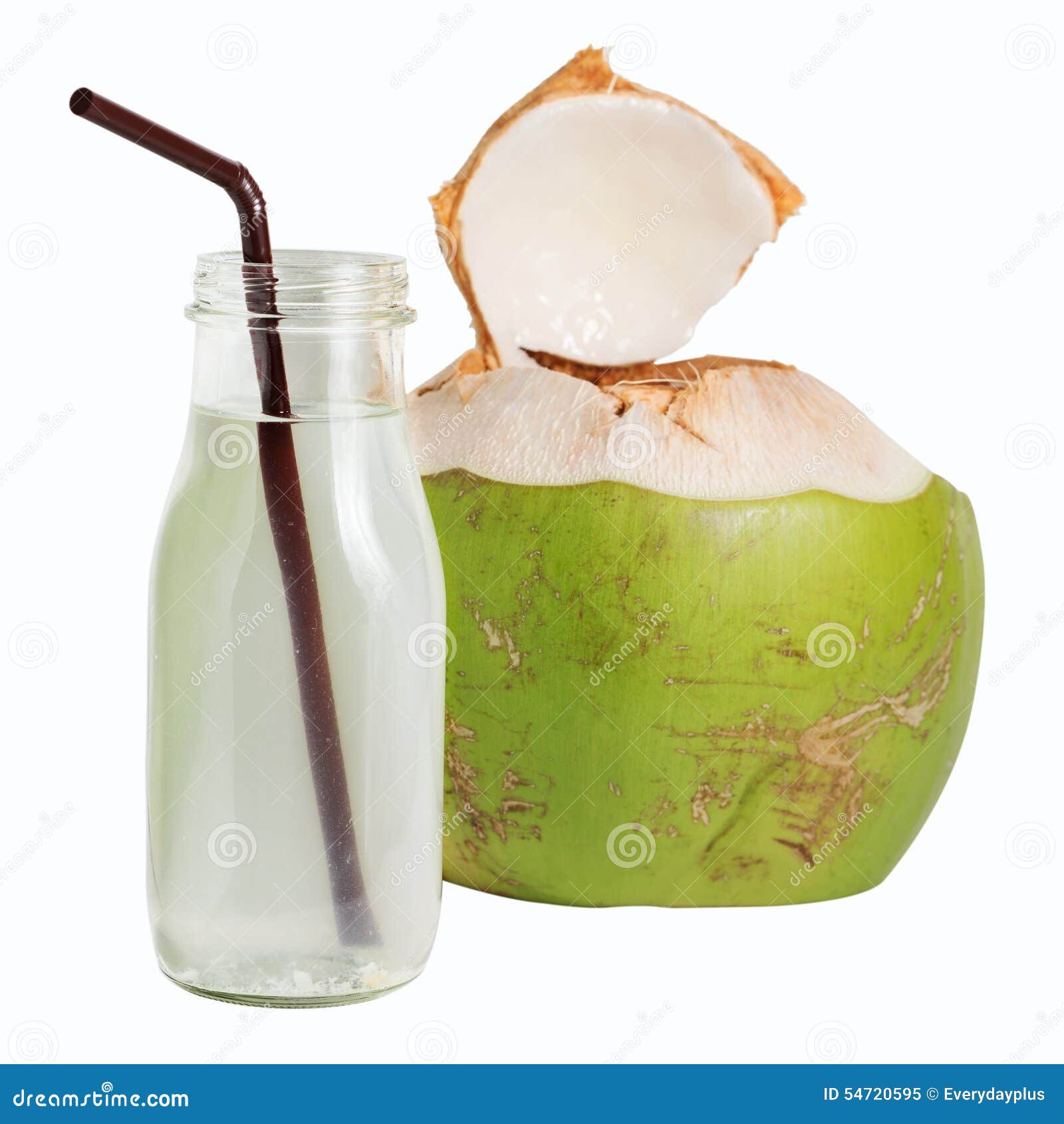Coconut Water in Glass Bottle Isolated on White Stock Image Image of