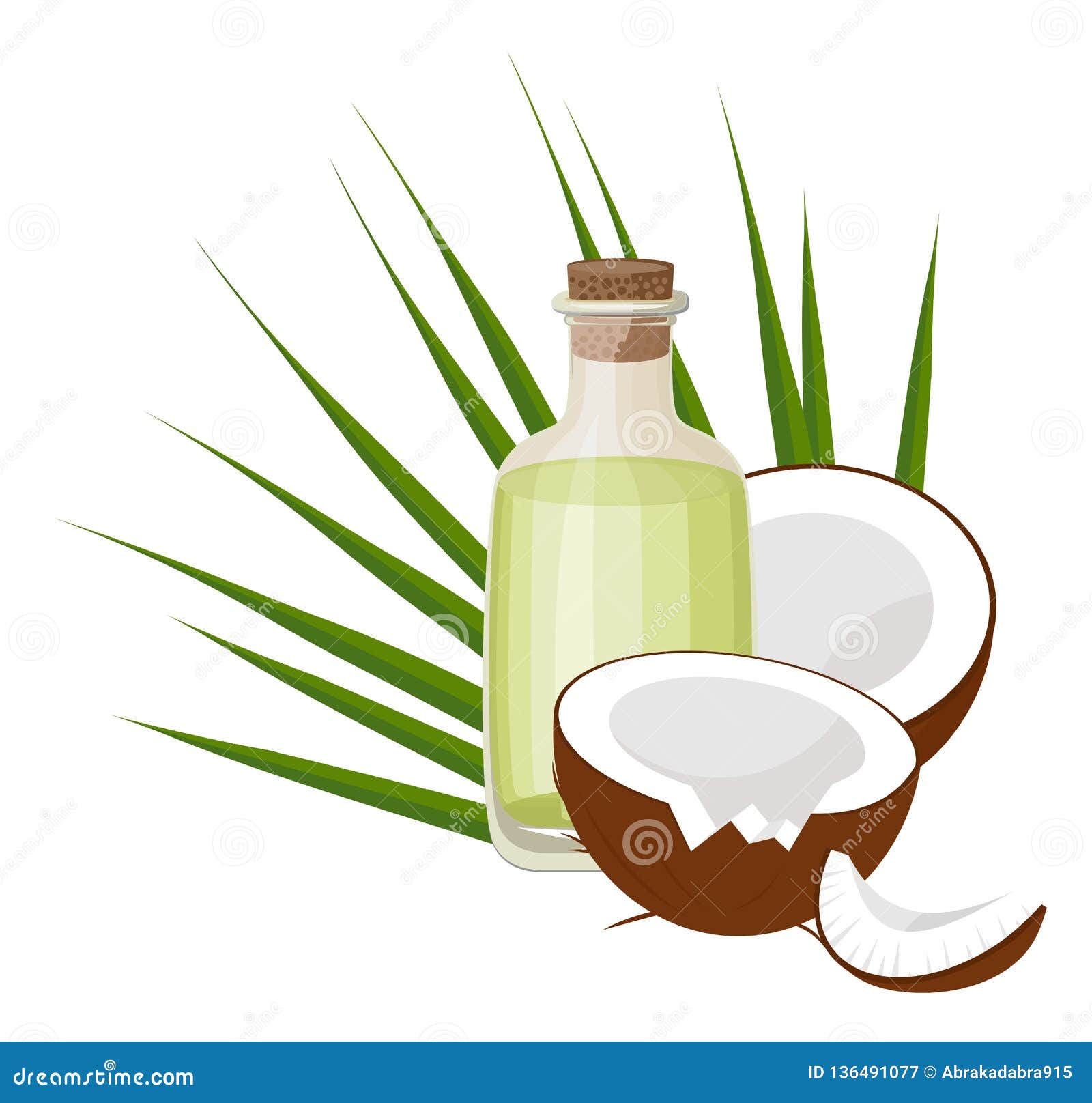 Coconuts and Coconut Oil with Tropical Palm Leaves. Healthcare ...