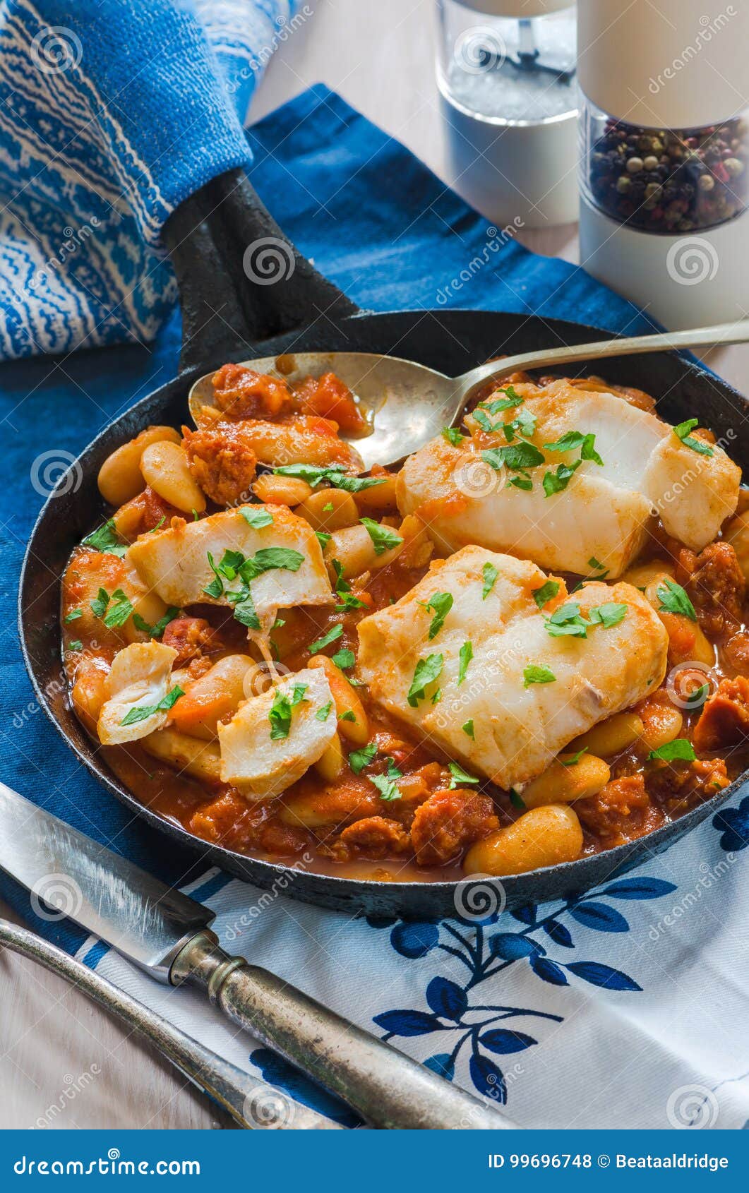 Cod and chorizo stew stock photo. Image of flavor, food 99696748