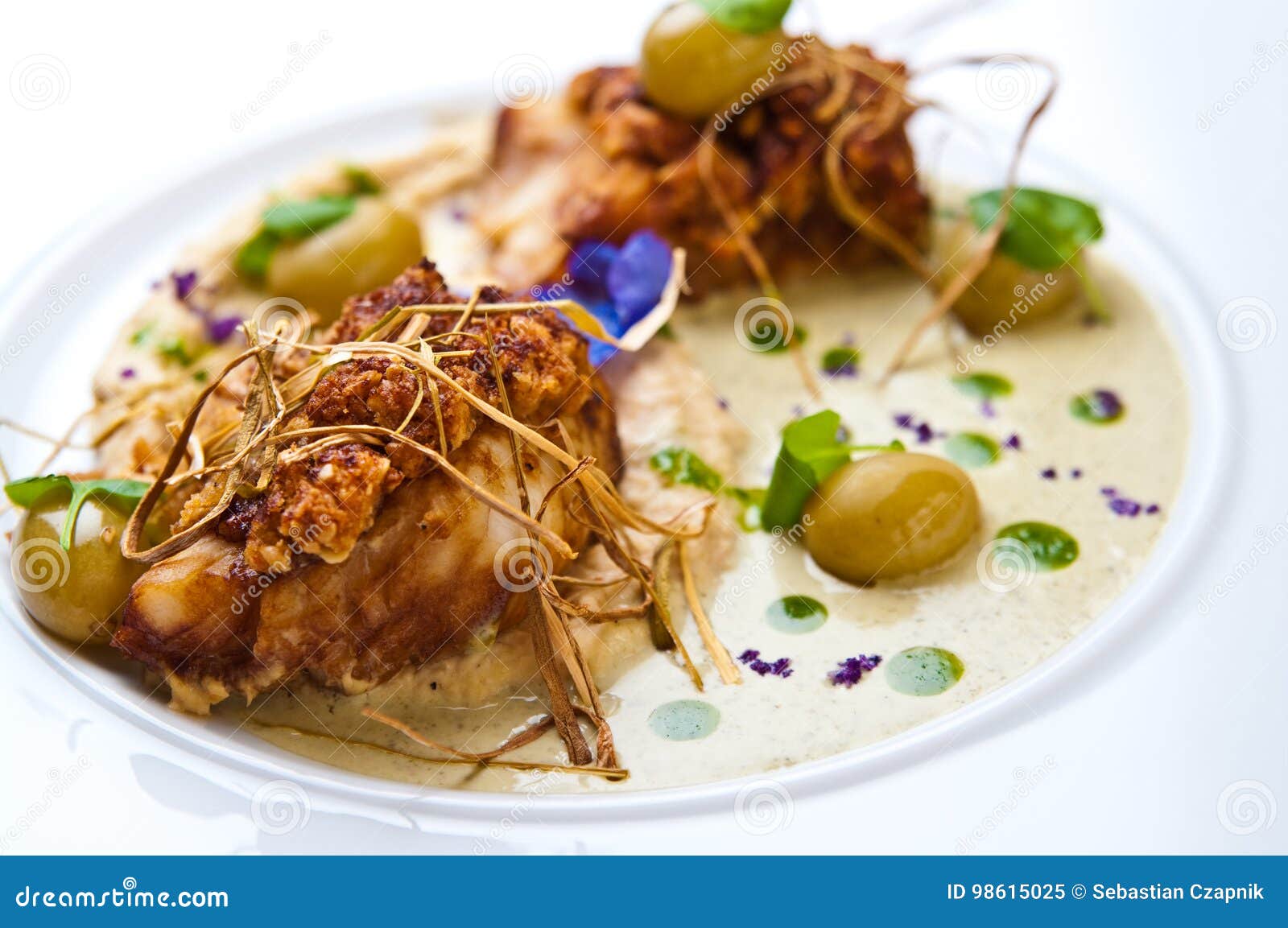 Cod Fish Elegant Dish with Grapes Stock Image Image of plate, recipe