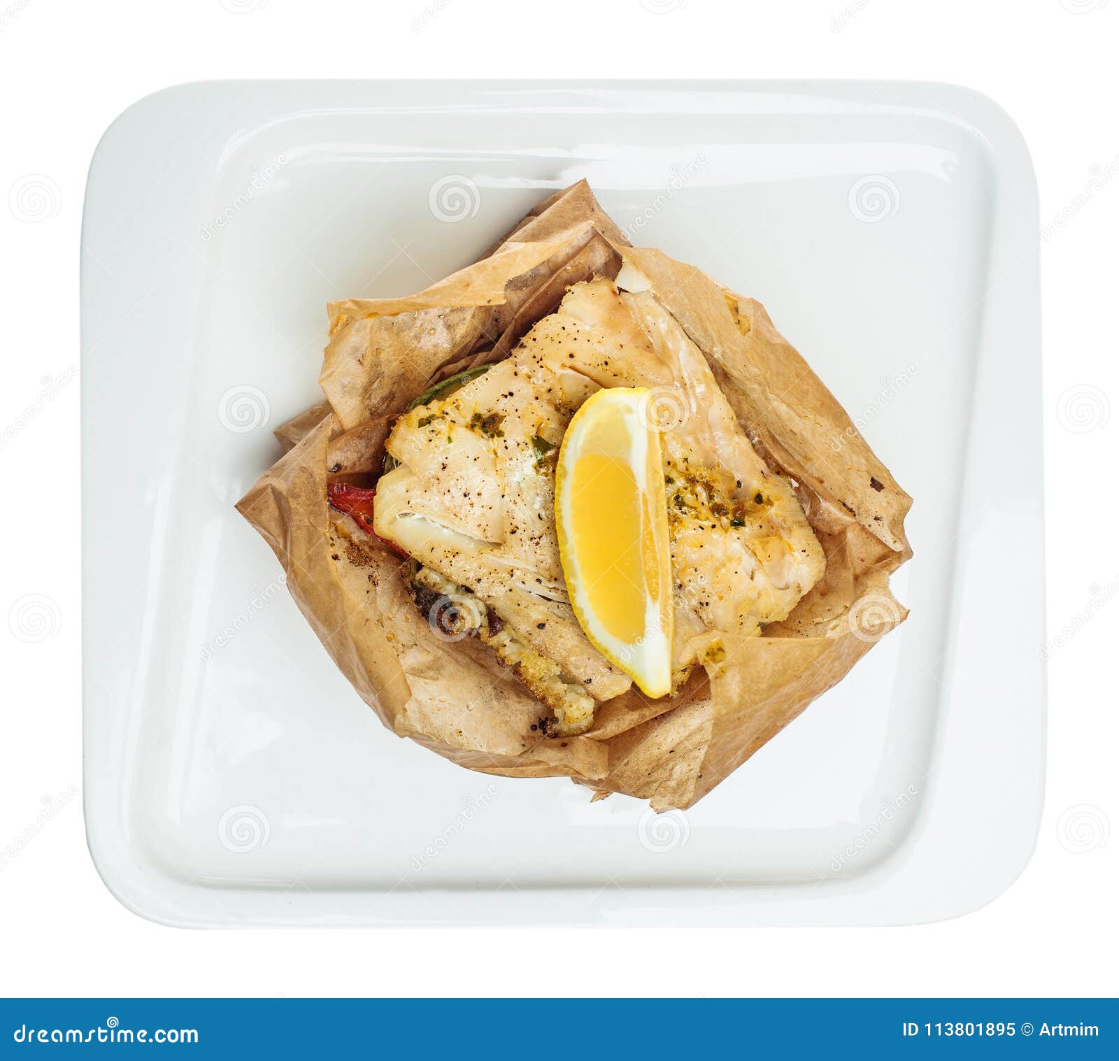 Cod Fish Fillet. Grill Cod Fish with Vegetable, Top View Stock Image