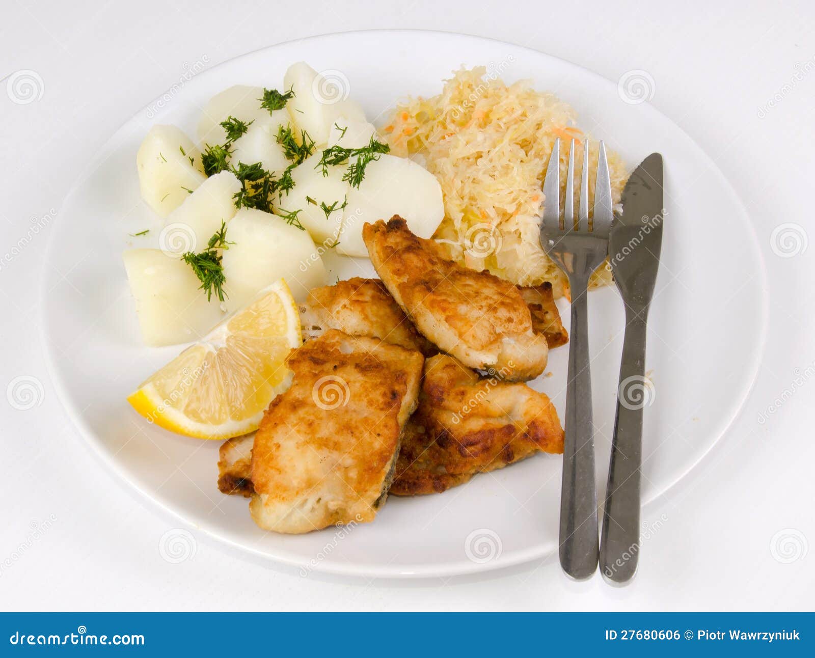 Cod Fish Lunch Set With Cutlery Stock Photo Image of seafood, lunch