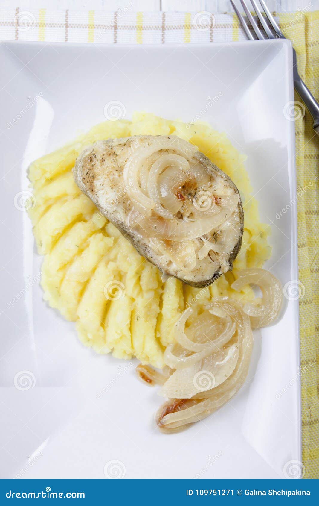 Cod with Mashed Potatoes in a White Plate Stock Image Image of dinner