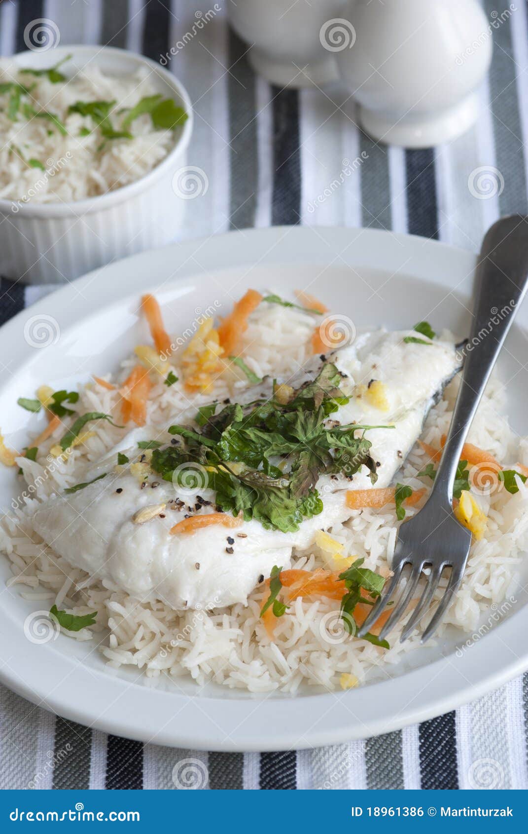 Cod with rice stock photo. Image of prepared, coriander - 18961386