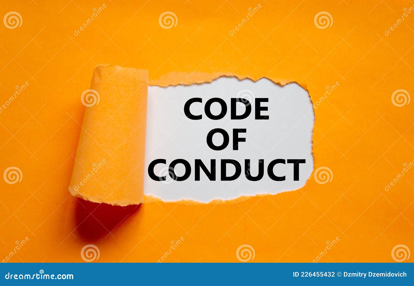 code of conduct . words `code of conduct` appearing behind torn orange paper. beautiful orange background. business, code