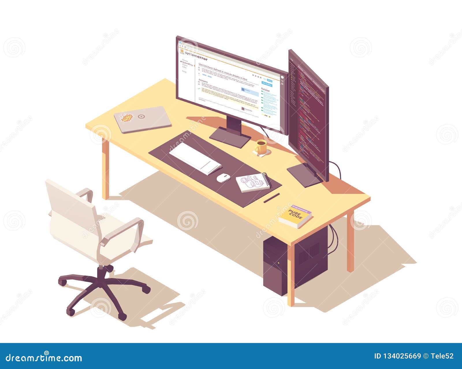 Vector Isometric Programmer Workplace Stock Vector - Illustration of ...