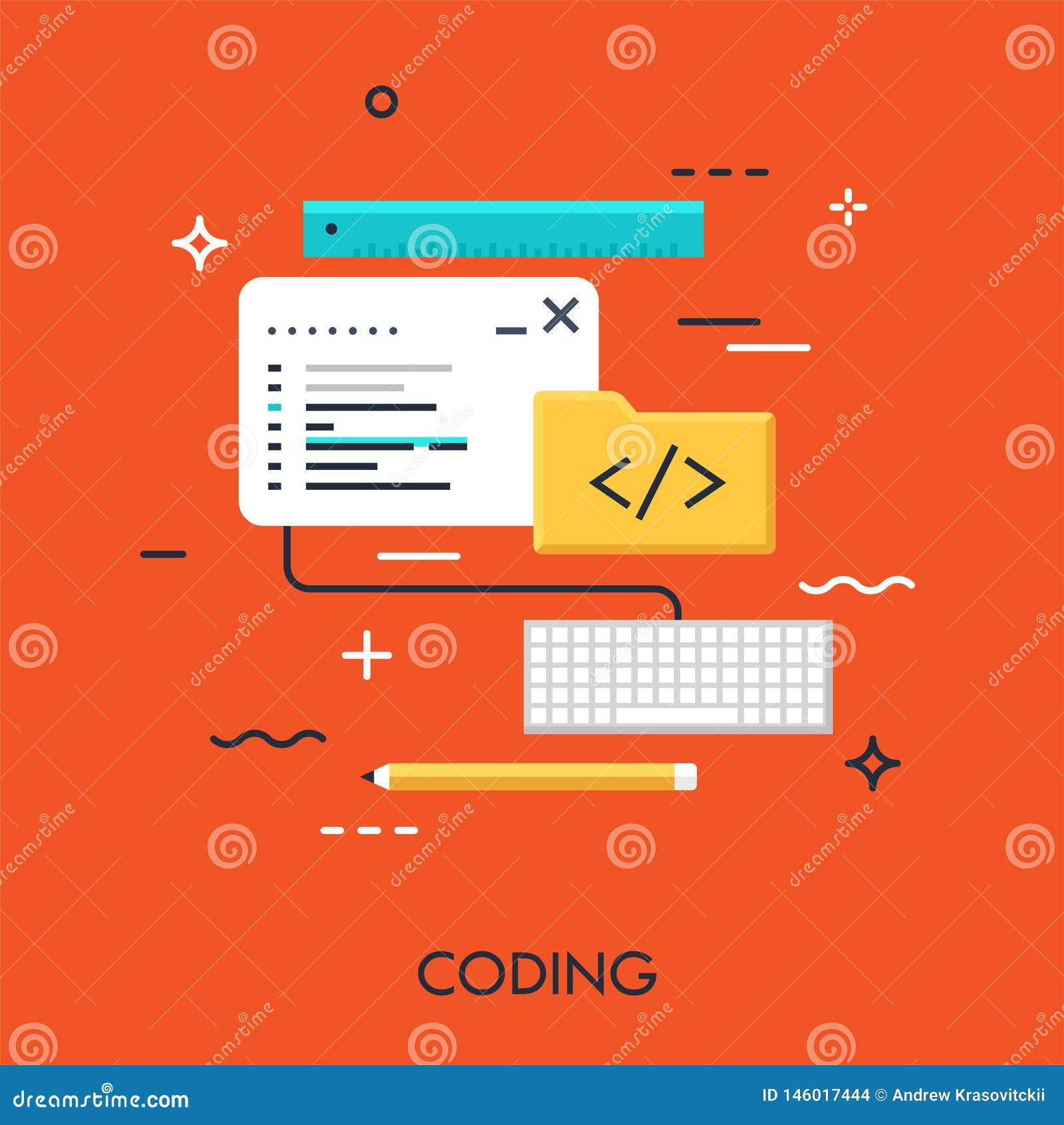 Coding Flat Vector Concept stock vector. Illustration of banner - 146017444