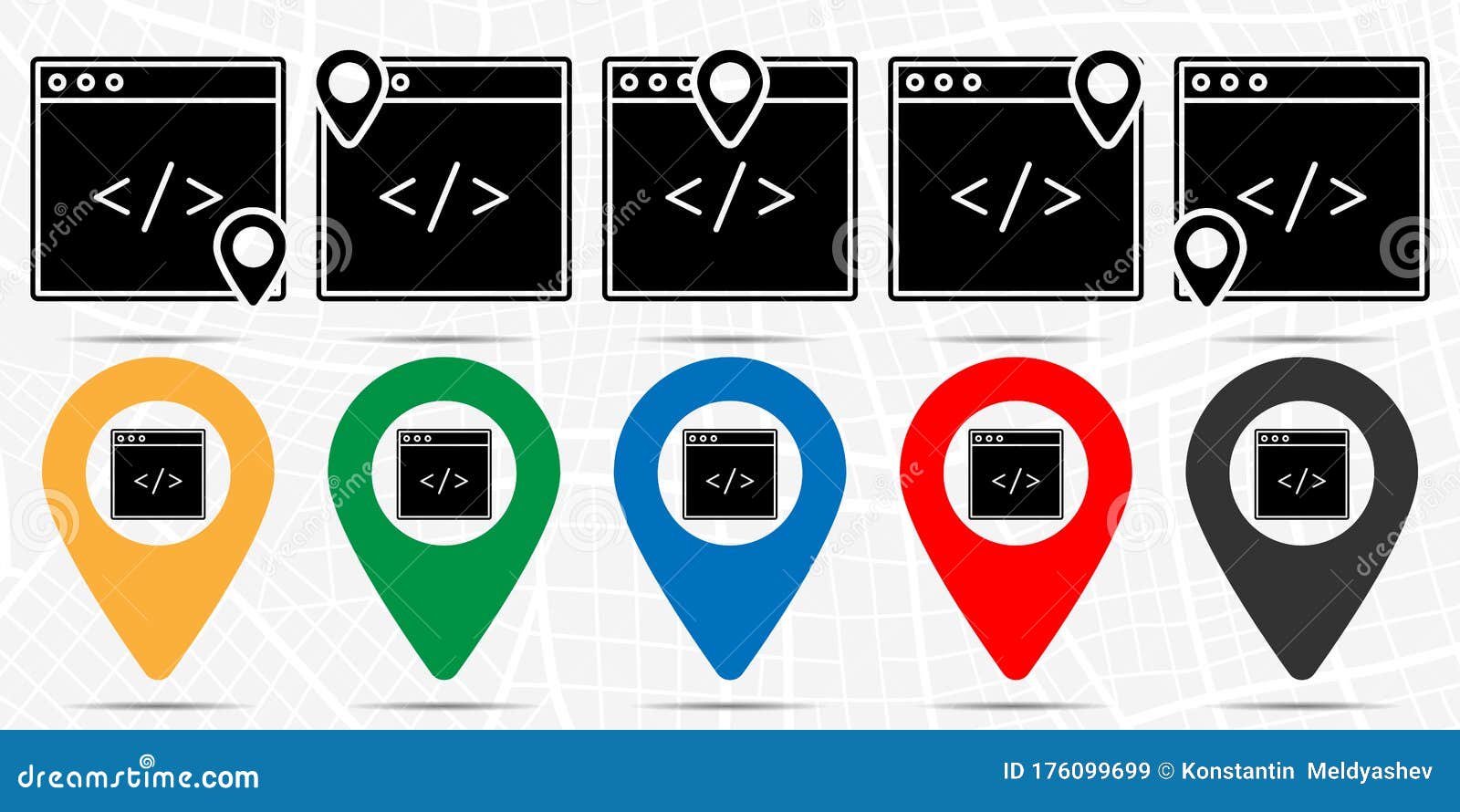 Coding, Html Icon in Location Set. Simple Glyph, Flat Illustration