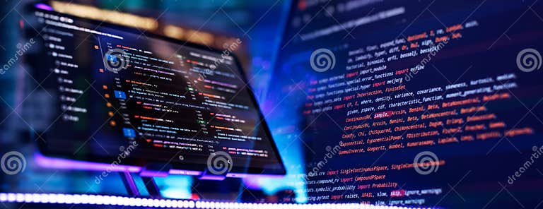 Coding Script Text on Screen. Notebook Closeup Photo. Running Computer ...