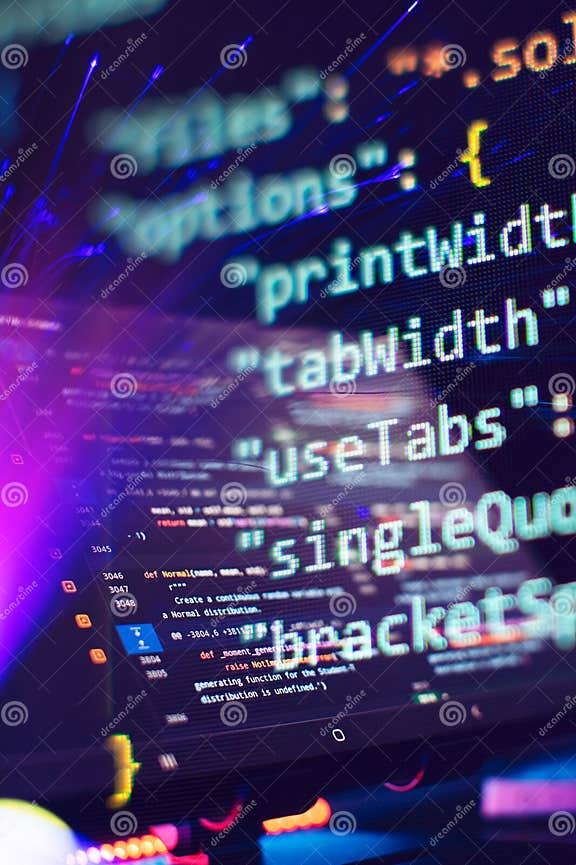 Coding Script Text on Screen. Notebook Closeup Photo. Running Computer ...