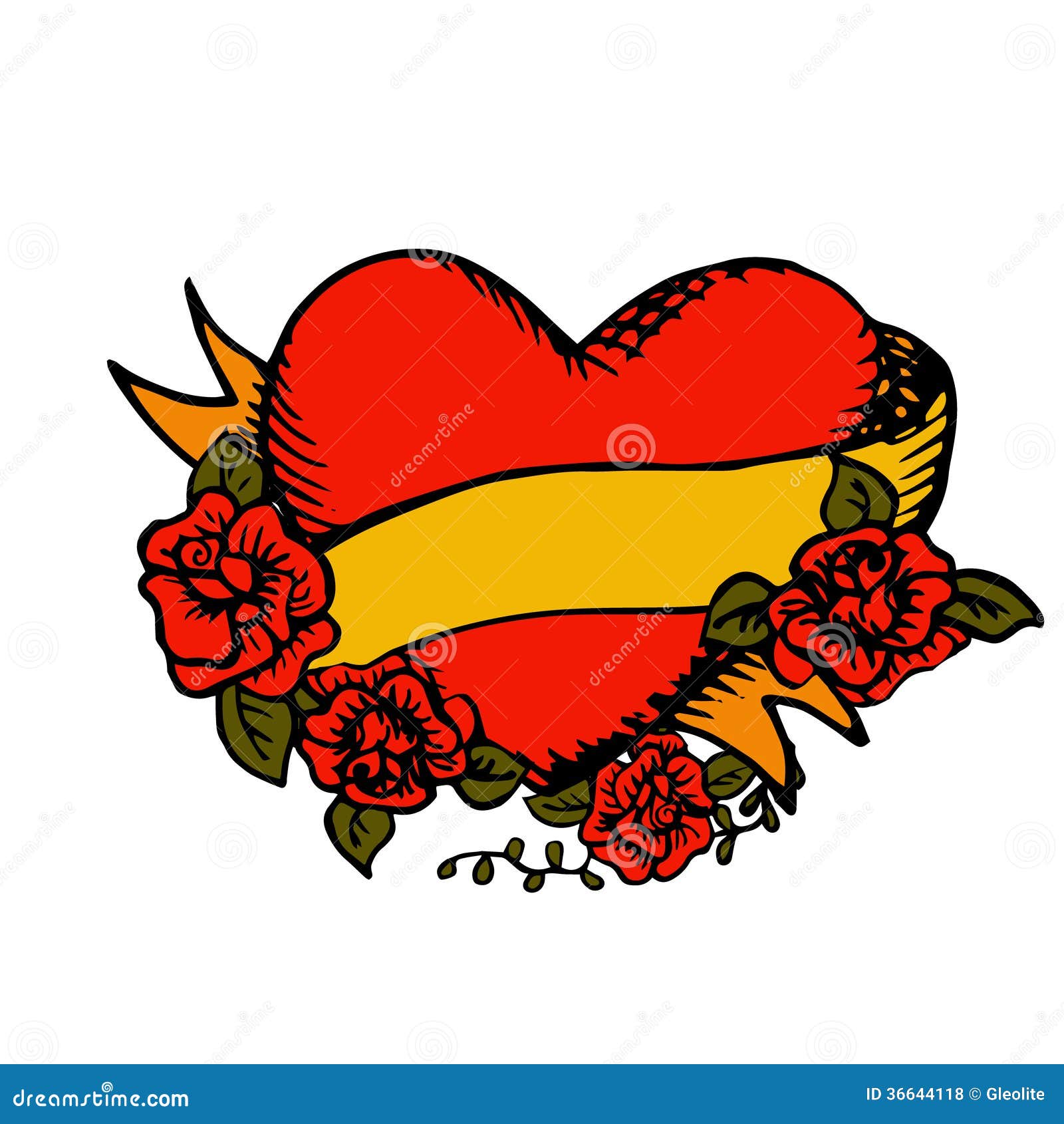 Coeur L ancienne De Tatouage Avec Le Ruban s libres de Libre de droits