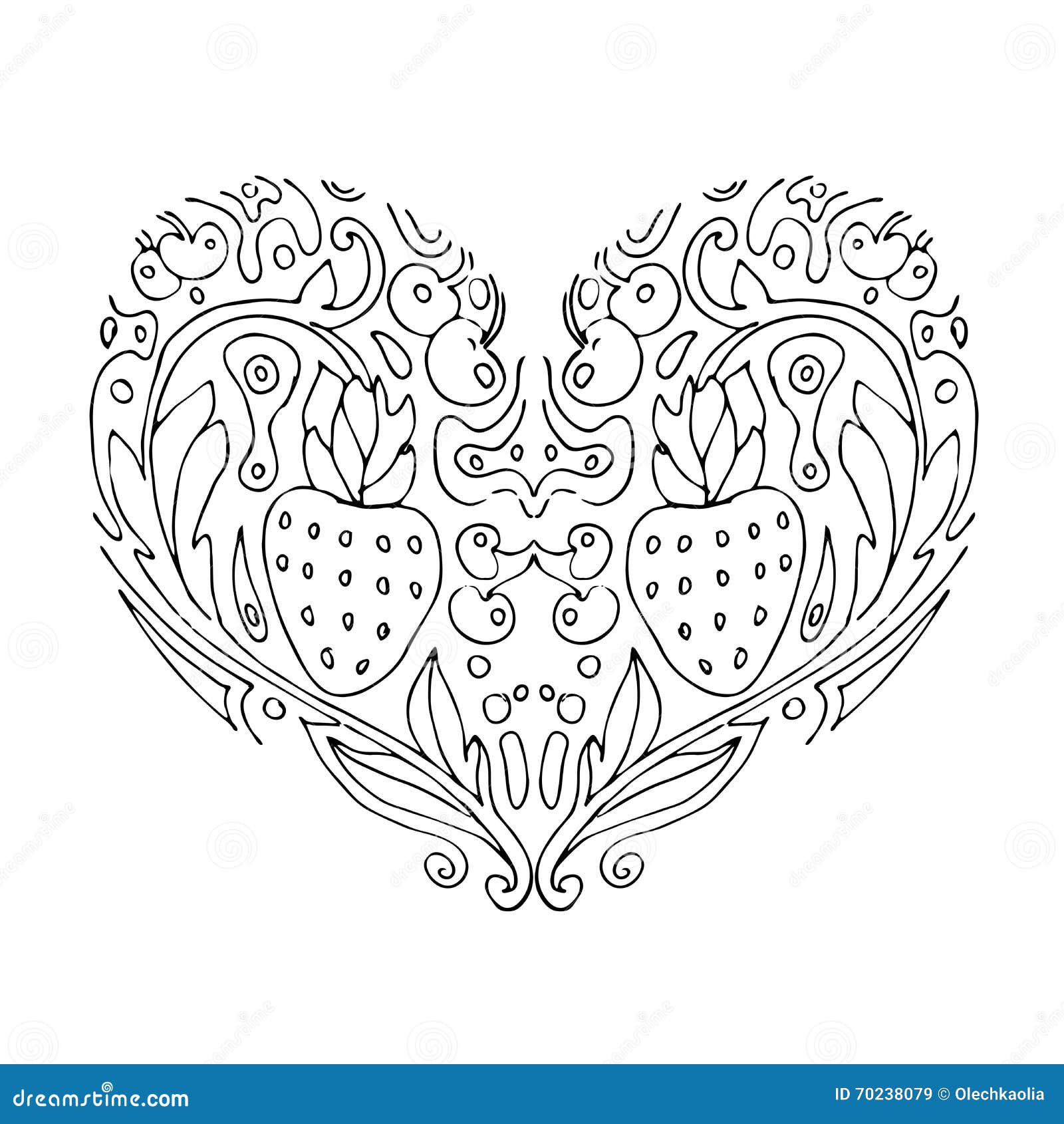 Coeur décoratif d amour avec des fleurs et des baies Carte de jour de Valentines Livre de coloriage pour l adulte et les enfants