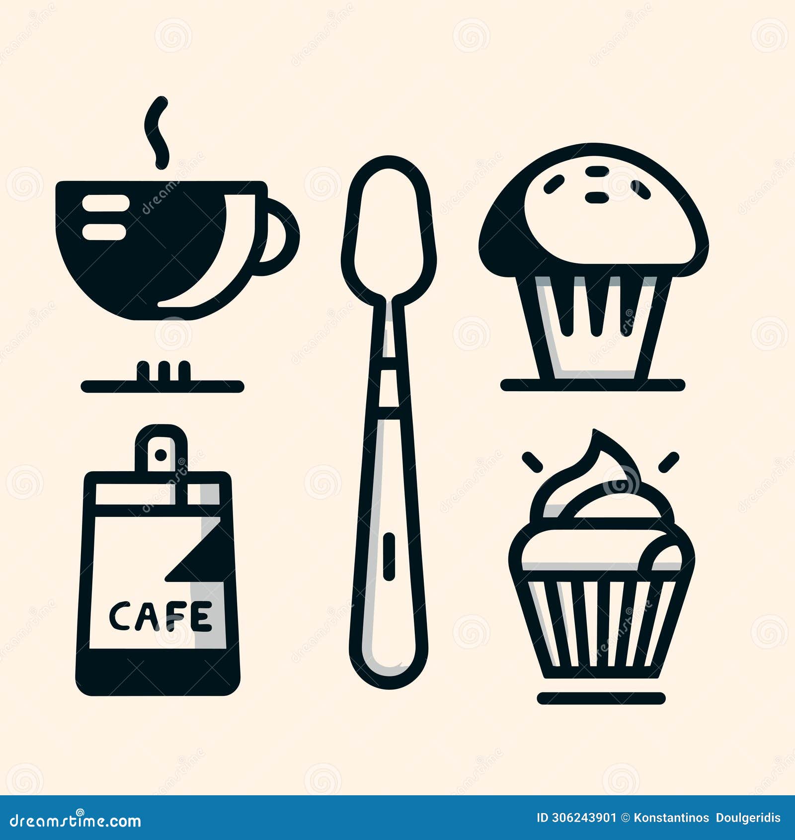 set of cafe releated icons minimalistic flat style.