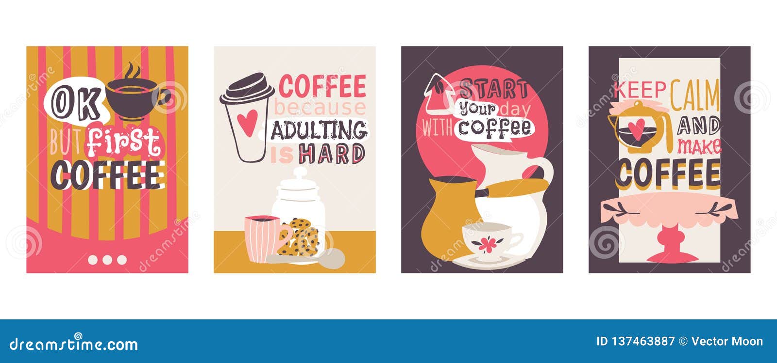 Download Coffee Addiction Set Of Cards Vector Illustration. Ok, But ...