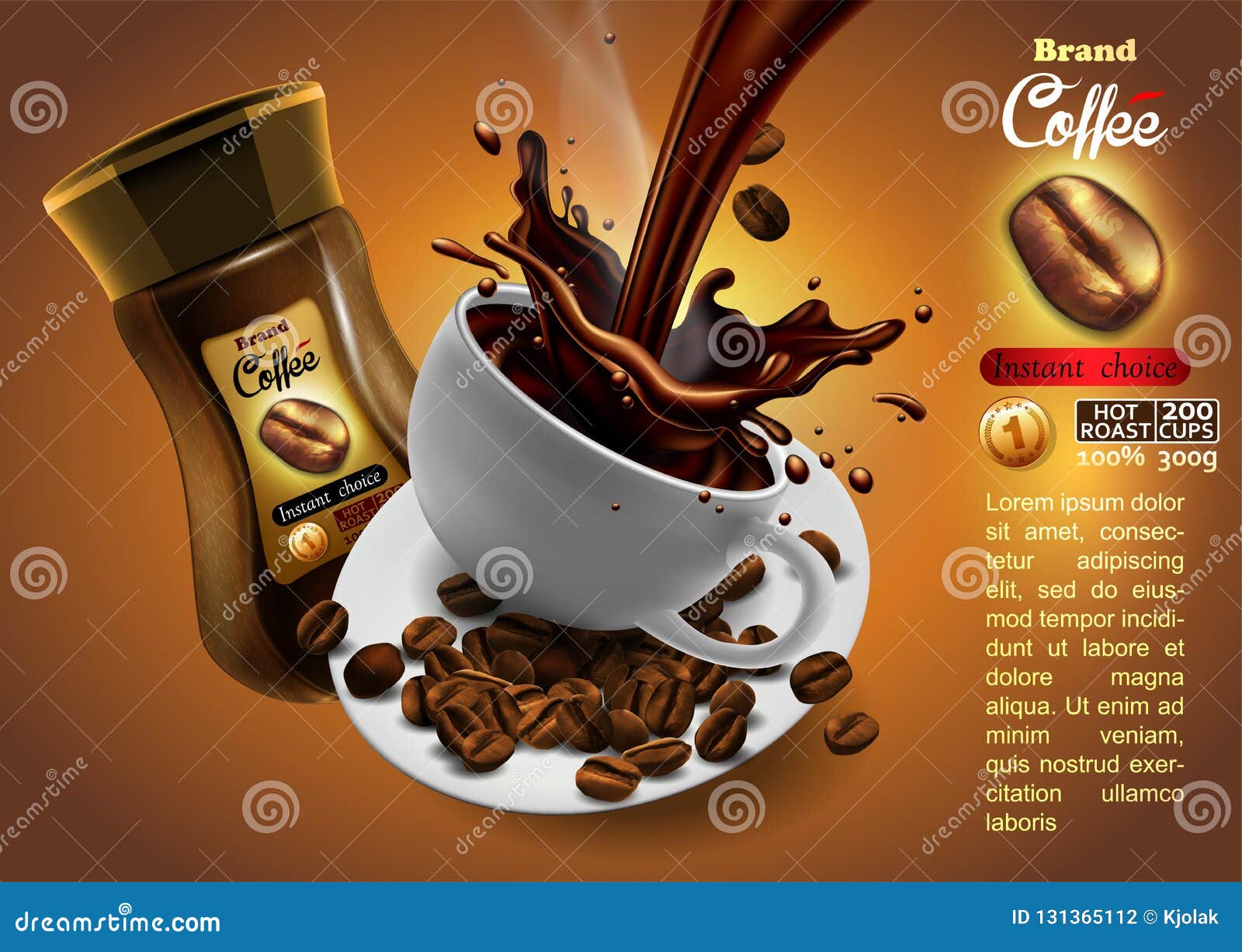 Coffee Advertising Design with Cup of Coffee and Splash Effect, Stock  Vector - Illustration of beans, brand: 131365112