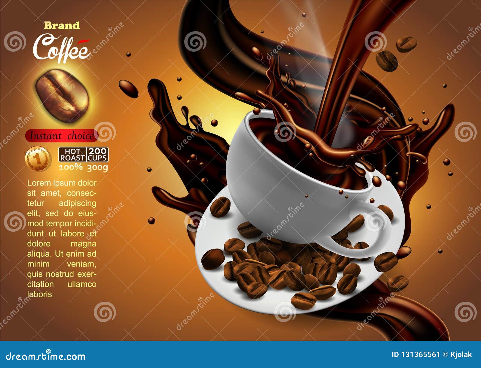 Coffee Advertising Design with Cup of Coffee and Splash Effect, Stock  Vector - Illustration of banner, aromatic: 131365561