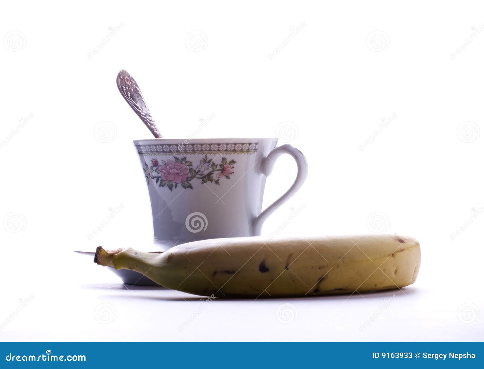 Coffee and banana stock image. Image of saucer, isolated 9163933