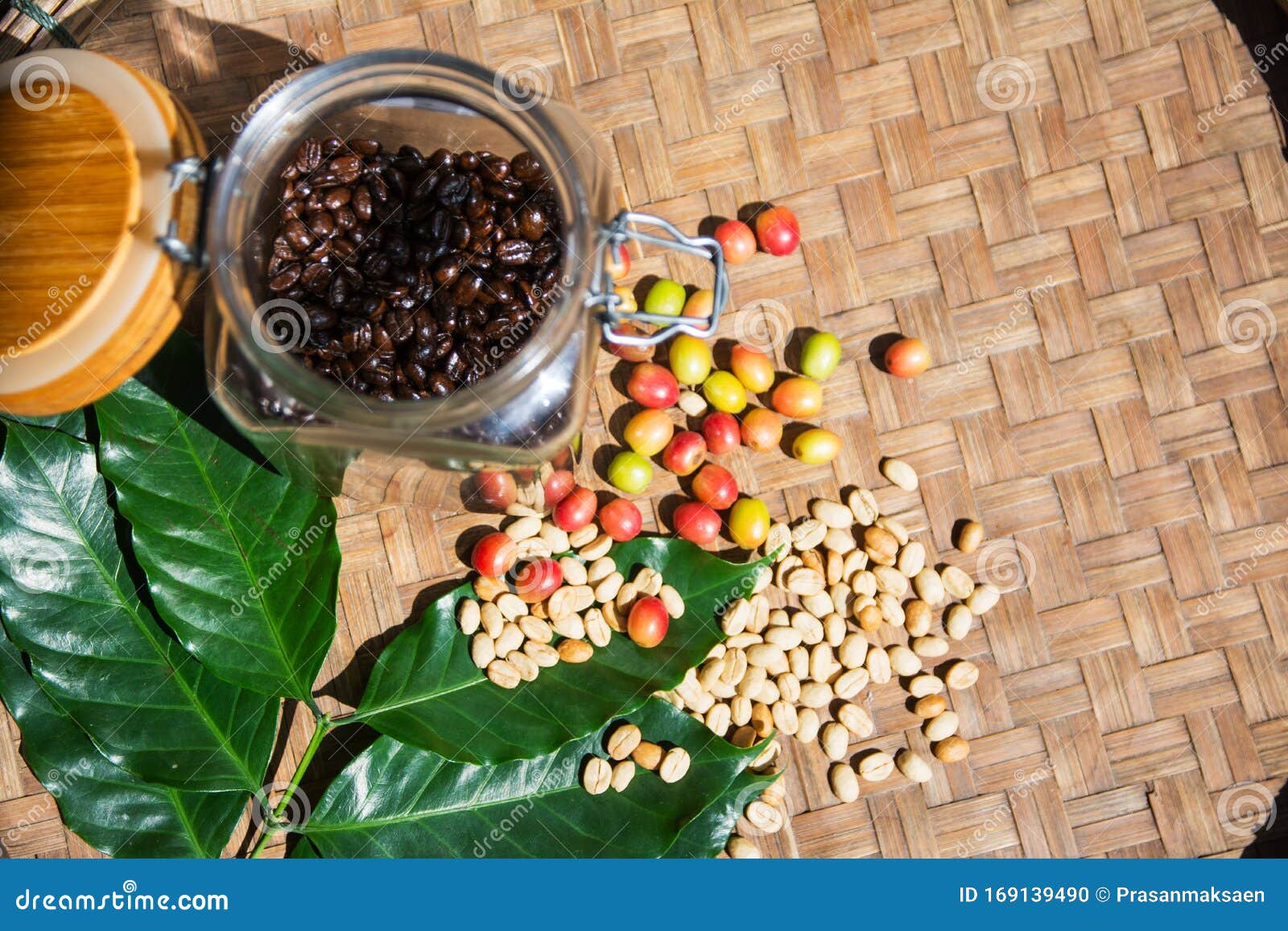 Coffee Bean in Bottle with Cherry Beans Stock Photo - Image of brown ...