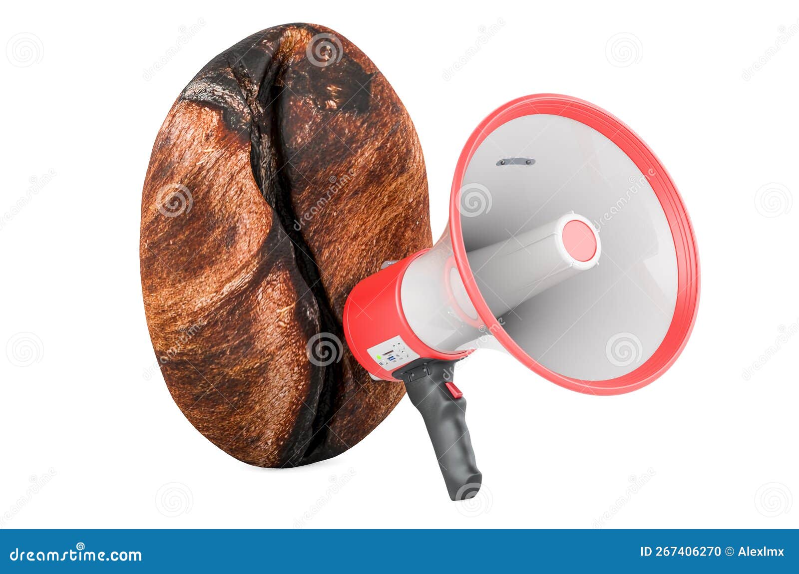 Coffee Bean with Megaphone, 3D Rendering Stock Illustration