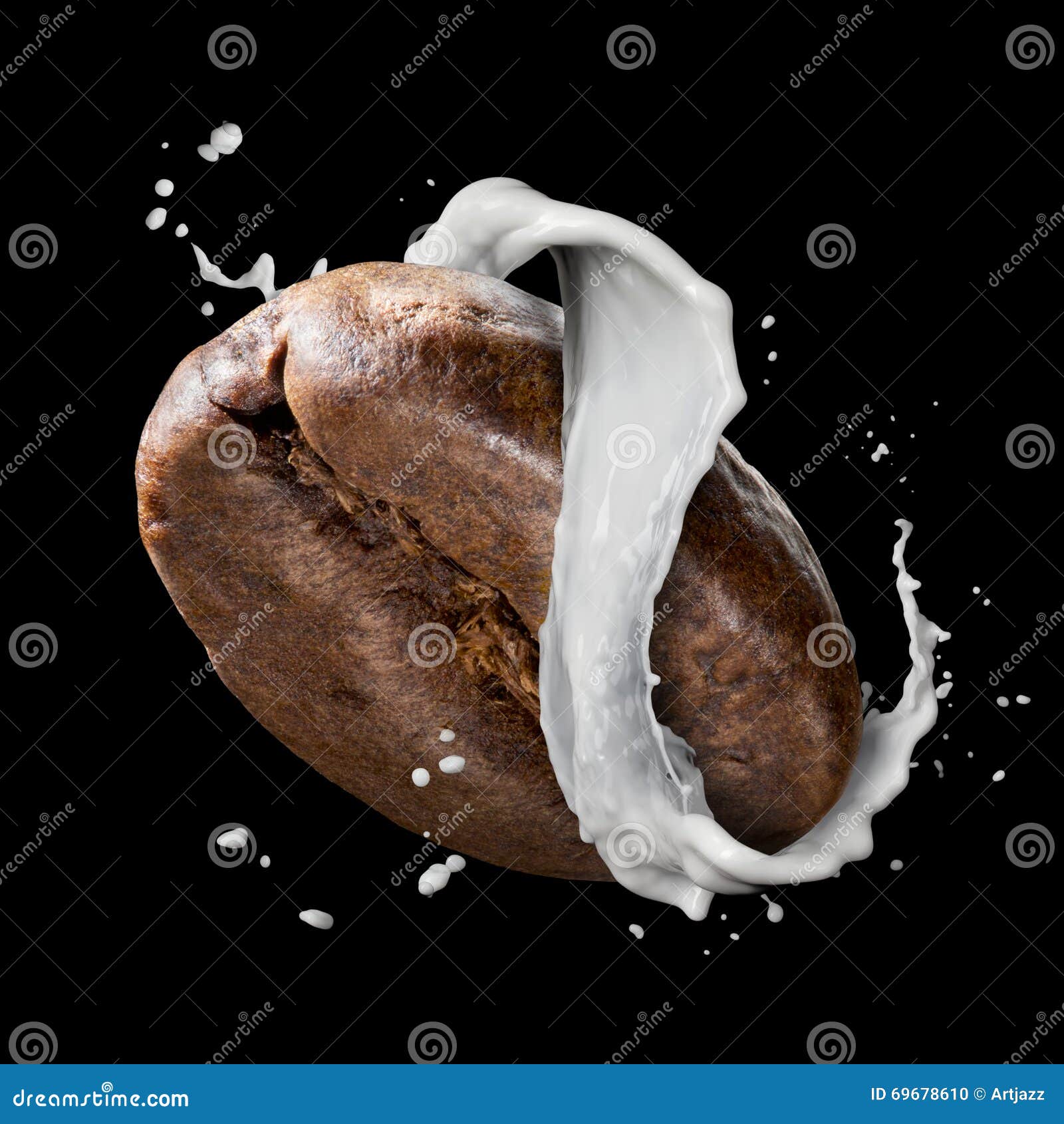 Coffee Bean with Milk Splash Isolated on Black Stock Photo Image of