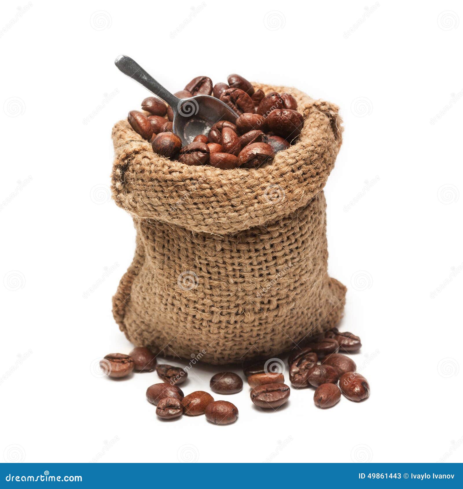 Coffee beans in burlap bag stock image. Image of caffeine 49861443