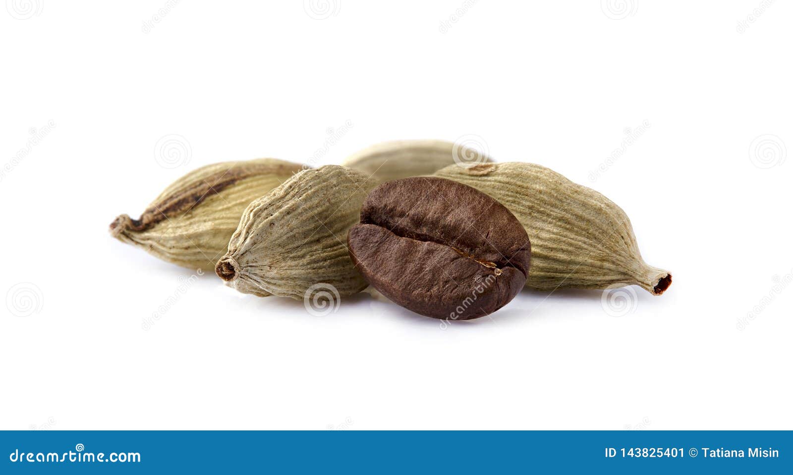 Coffee Beans with Cardamomum Isolated on White Background Stock Image