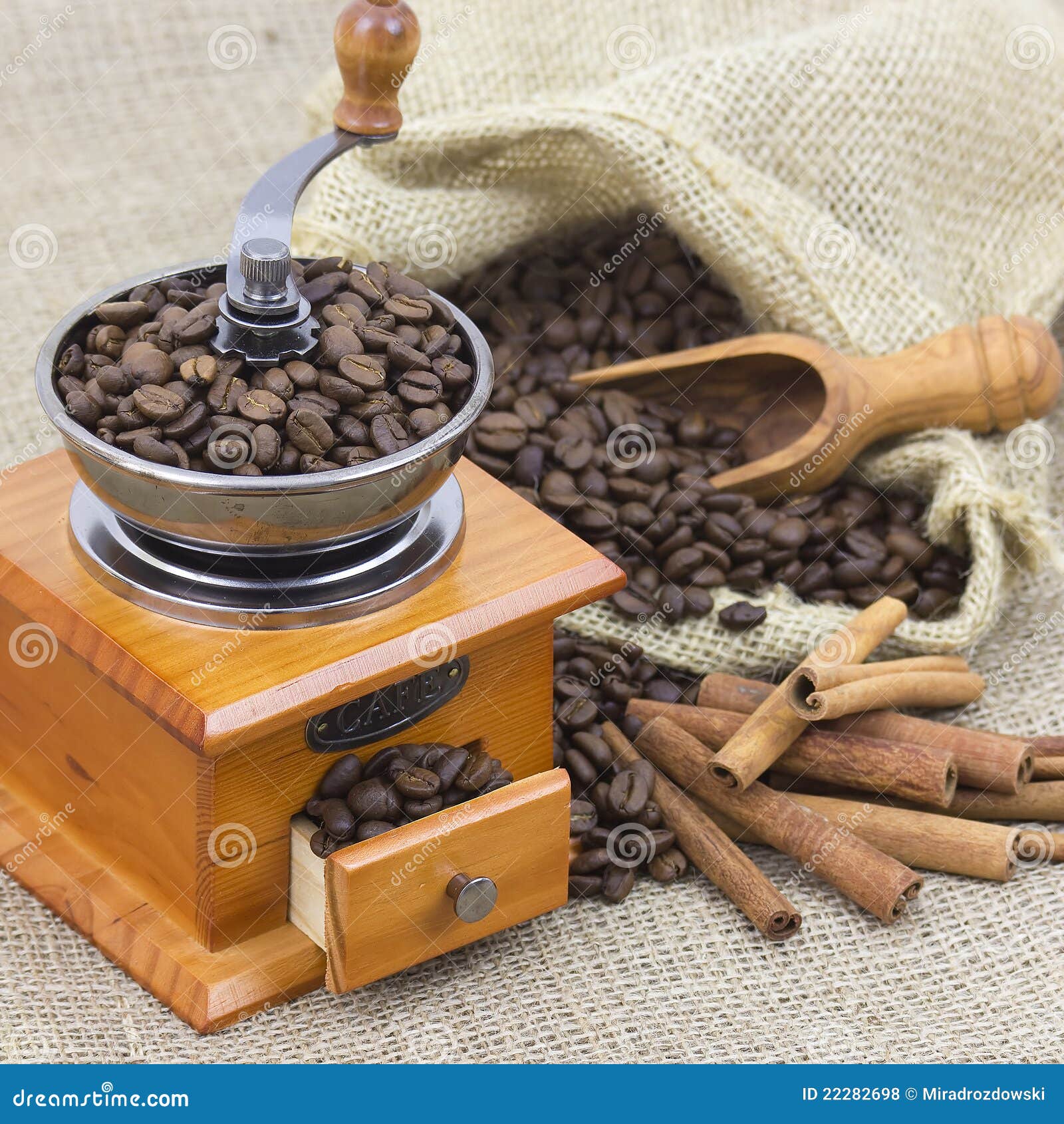 Coffee Beans, Cinnamon and Coffee Grinder Stock Photo Image of brown