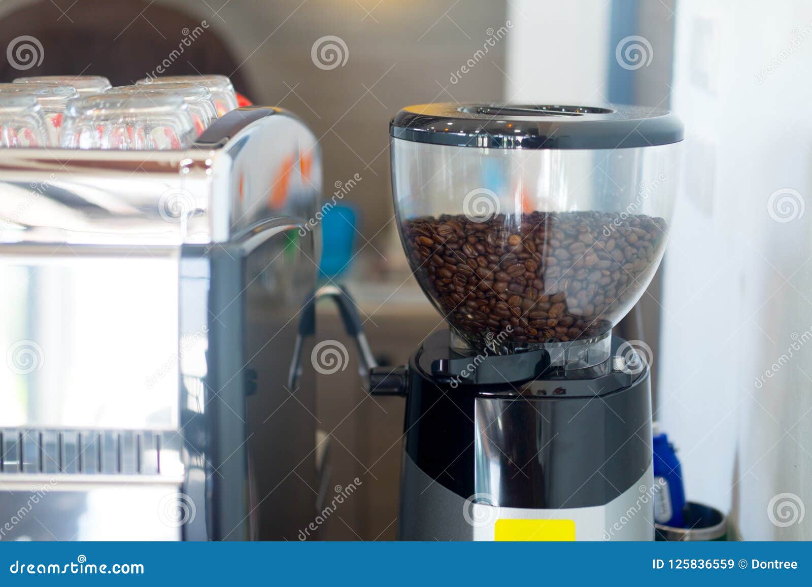 Coffee Beans in the Coffee Machine Stock Image Image of glass, latte