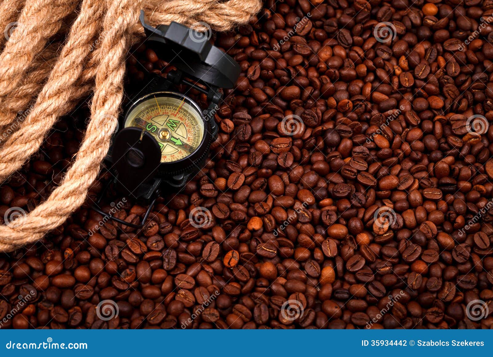 Coffee beans with compass stock photo. Image of cappuccino 35934442