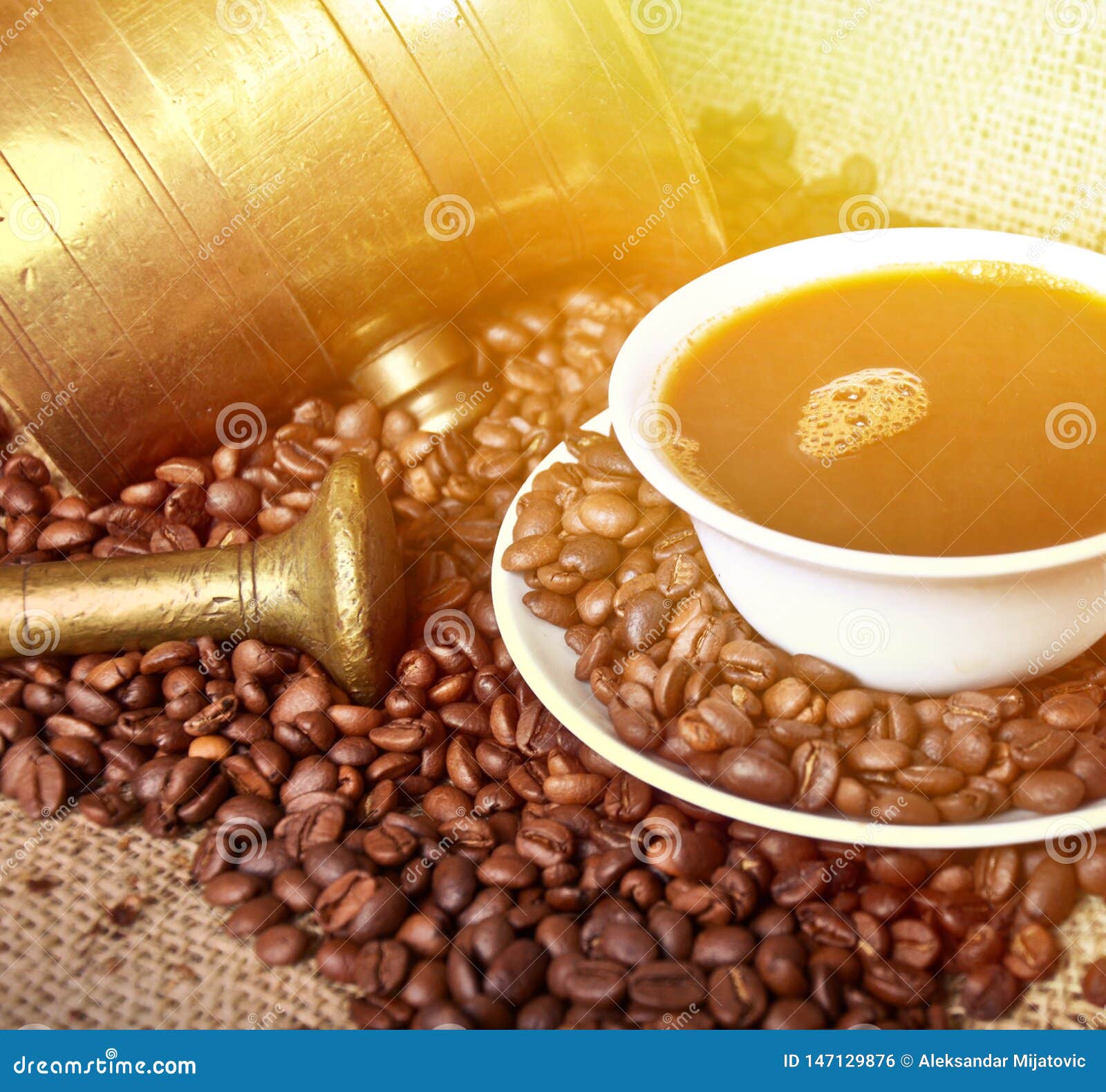 Coffee Beans with Cup and Antique Mill Stock Photo Image of group