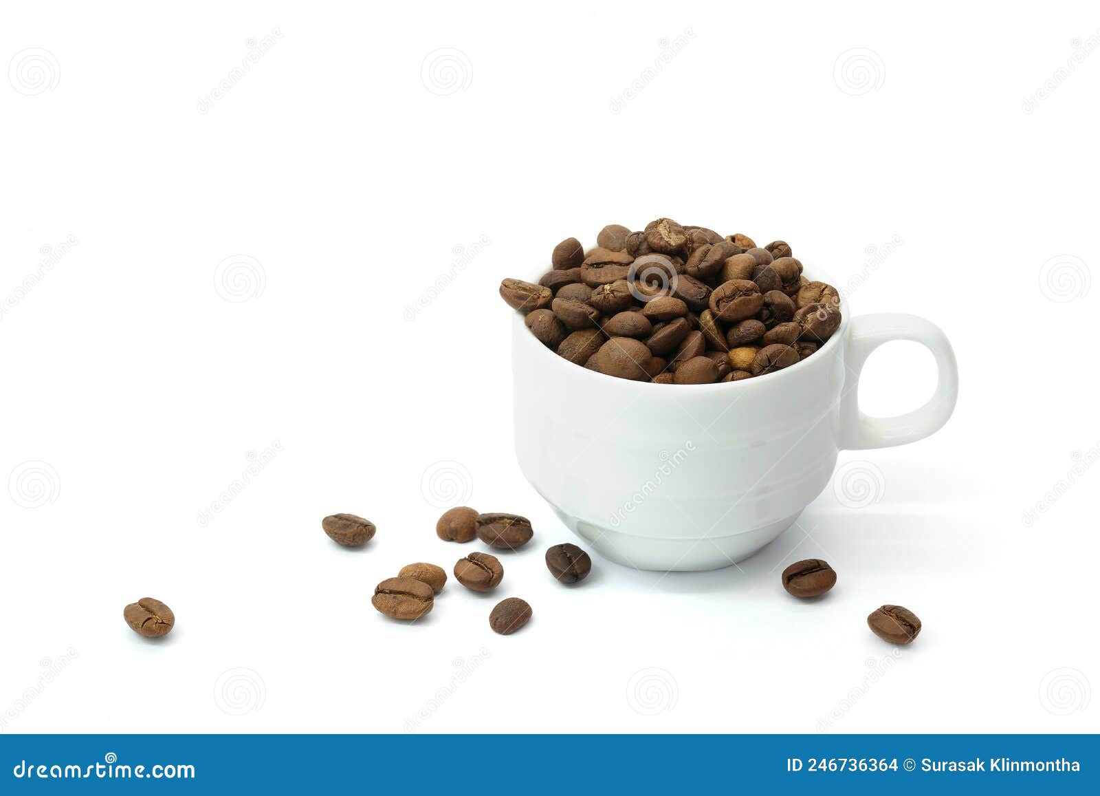 Coffee Beans in a Coffee Cup Isolated on White Background Stock Photo