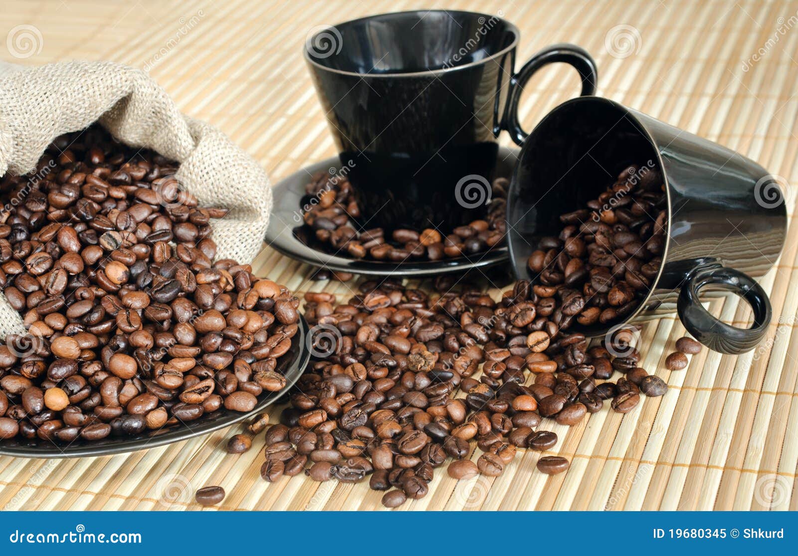 Coffee Beans with Cups and Sack Stock Image Image of beige, coffee 19680345