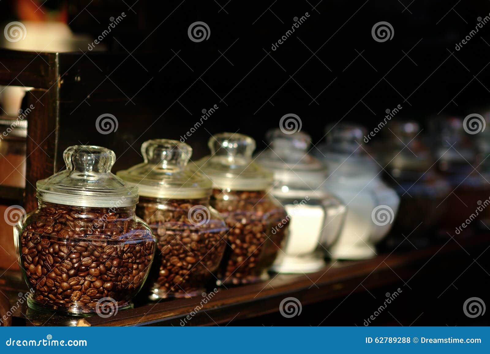 Coffee beans in glass jars stock photo. Image of food 62789288