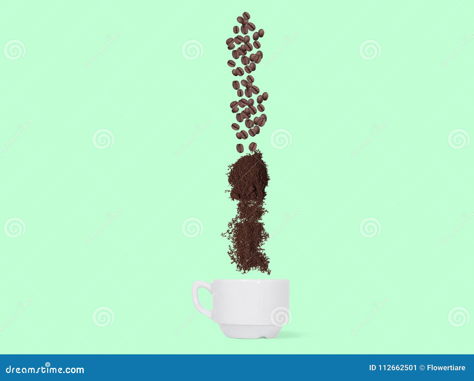 Coffee Beans and Ground Coffee Fall into the Cup. Stock Image Image of grinding, filter 112662501