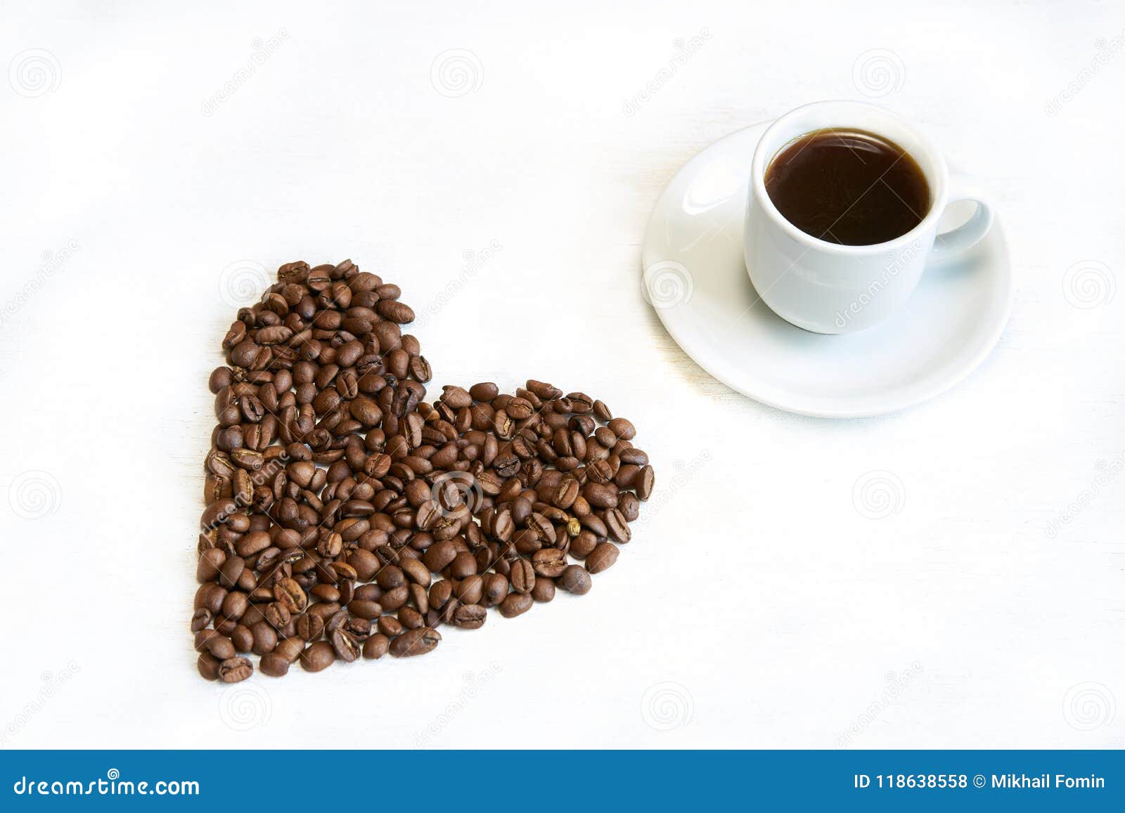 Coffee Beans Heart, Espresso Cup for Coffee Lovers Stock Photo Image